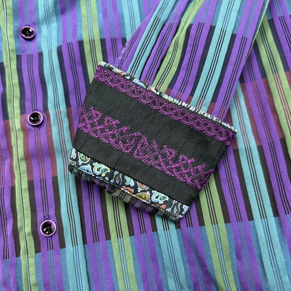 Robert Graham Shirt Mens Medium Classic Fit Striped Unique Dress Casual Button U - Picture 9 of 15